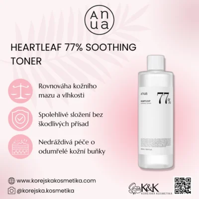 Anua - HEARTLEAF 77% SOOTHING TONER - Zklidňující tonikum na obličej