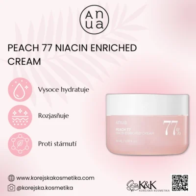 Anua - PEACH 77 NIACIN ENRICHED CREAM 50ml - Hydratační krém na obličej se 77% broskvového extraktu - 50 ml
